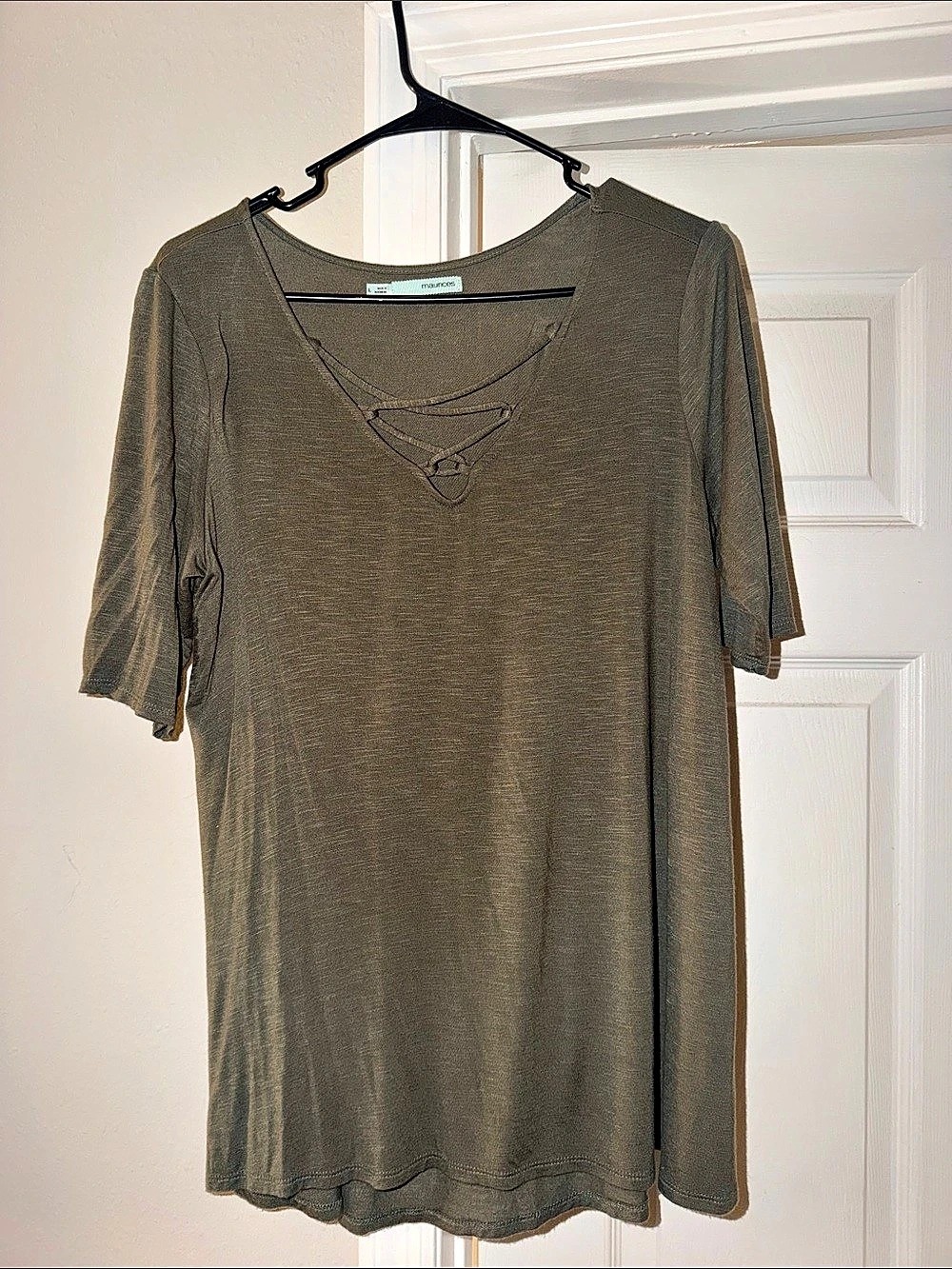 maurices Short Sleeve Lace-Up Tee in Brown